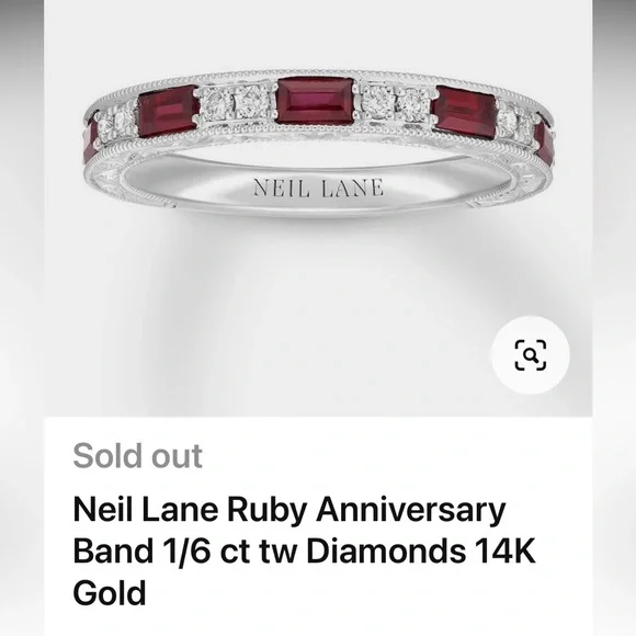 Neil Lane Diamond Natural Ruby Anniversary Ring size 8 white Gold Jewelry